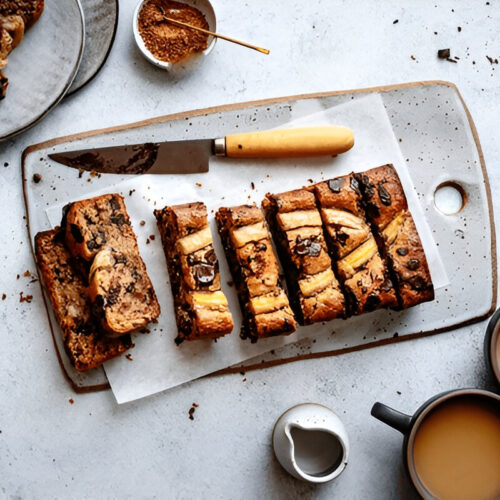 Freshly baked 3 Ingredient Banana Bread with slices cut and ready to serve.