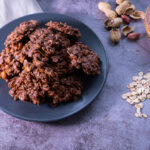 no-bake chocolate oatmeal cookies served on a white plate.