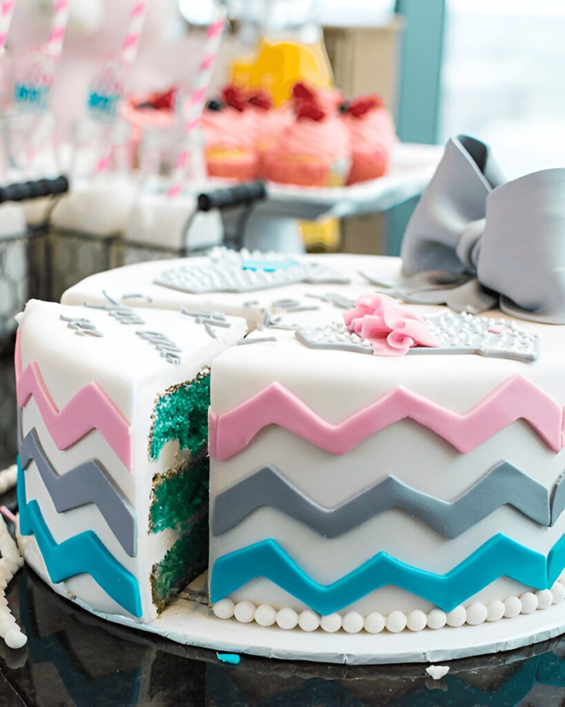 Colored gender reveal cake in blue.